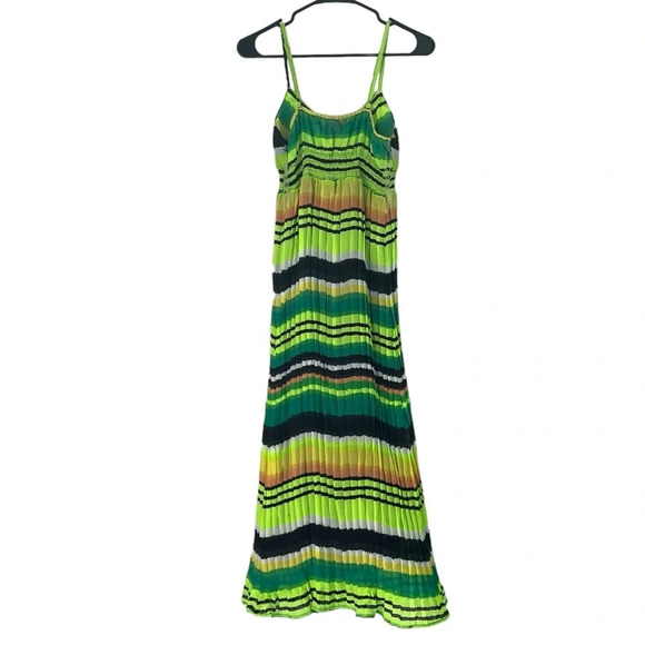 NWT Bright Green and Black Neon Summer Maxi Dress Size Medium - Picture 2 of 12